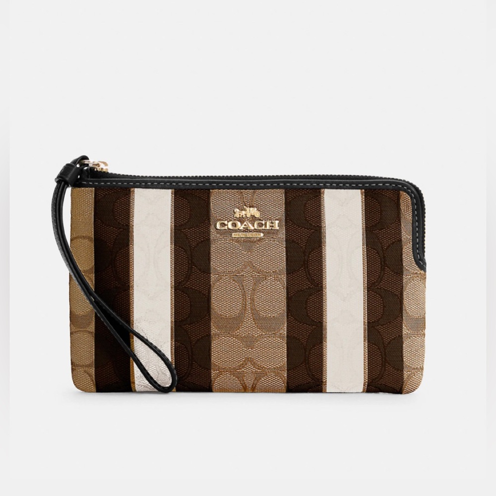 NWT Coach Large Corner Zip Wristlet In Signature Jacquard With Stripes